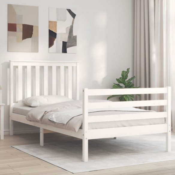 Lit et tête de lit blanc 100x200 cm bois massif