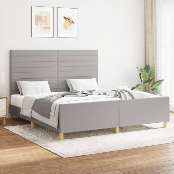 Lit avec tête de lit Gris clair 160x200 cm Tissu