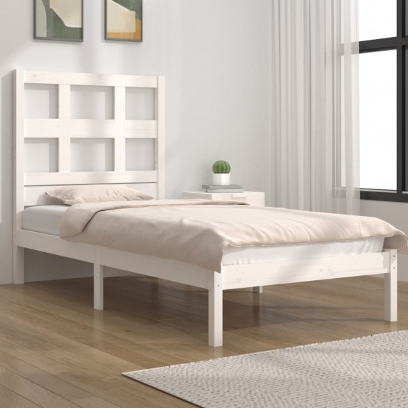 Lit Blanc Bois de pin massif 75x190 cm Petit simple