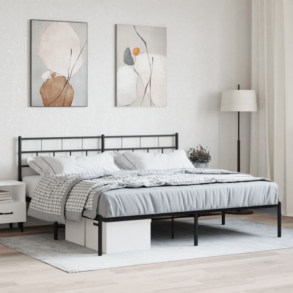 Lit métal avec tête de lit noir 193x203 cm