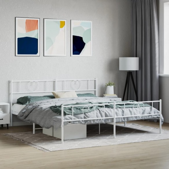 Lit métal avec tête de lit/pied de lit blanc 200x200cm