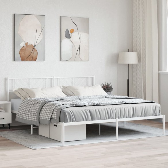 Lit métal avec tête de lit blanc 200x200 cm