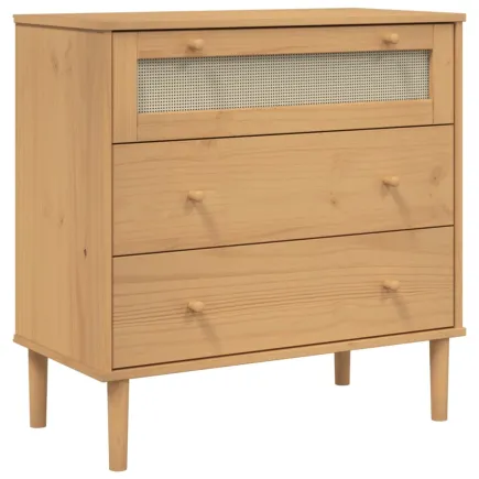 Commode SENJA aspect de rotin marron bois de pin solide 2