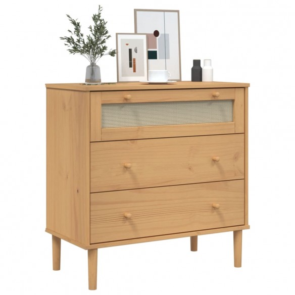 Commode SENJA aspect de rotin marron bois de pin solide Commode SENJA aspect de rotin marron bois de pin solide