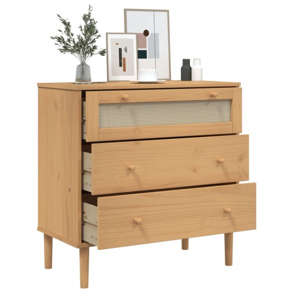 Commode SENJA aspect de rotin marron bois de pin solide Commode SENJA aspect de rotin marron bois de pin solide