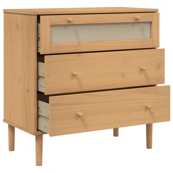 Commode SENJA aspect de rotin marron bois de pin solide Commode SENJA aspect de rotin marron bois de pin solide