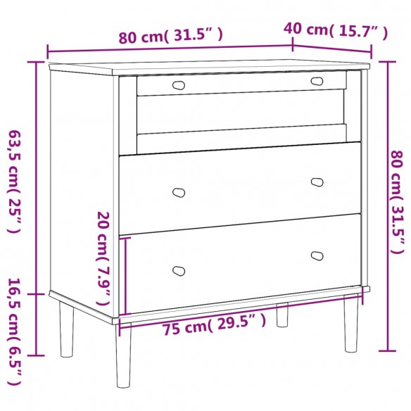 Commode SENJA aspect de rotin marron bois de pin solide Commode SENJA aspect de rotin marron bois de pin solide