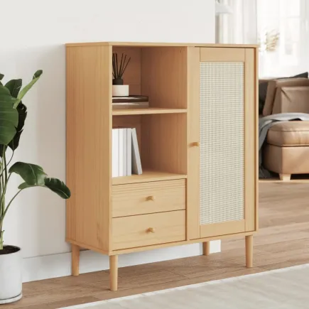 Buffet SENJA aspect rotin marron 90x40x112cm bois massif de pin 2