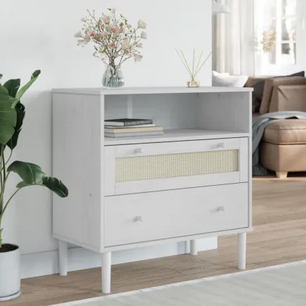 Buffet SENJA aspect rotin blanc 80x40x80 cm bois massif de pin 2