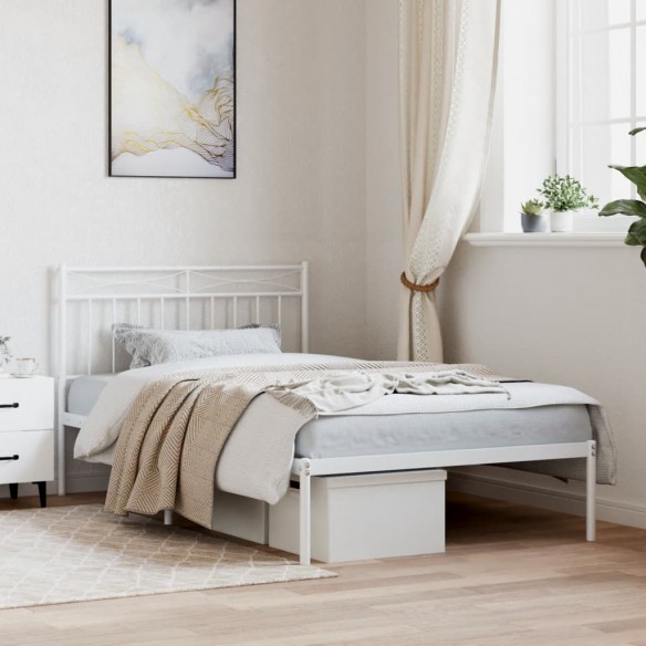 Lit métal avec tête de lit blanc 107x203 cm