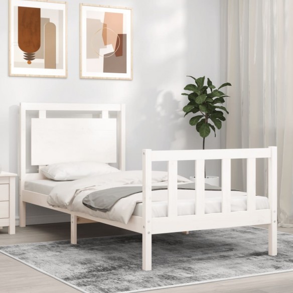 Lit avec tête de lit blanc petit simple bois massif