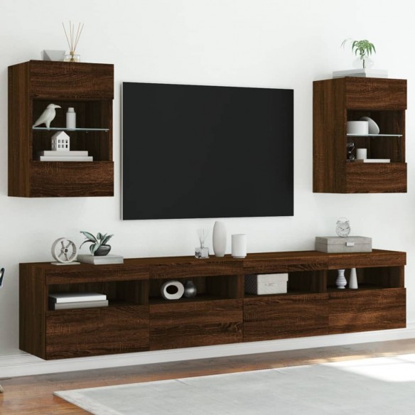 Meubles TV muraux lumières LED 2 pcs chêne marron 40x30x60,5 cm