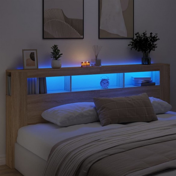 Tête de lit à LED chêne sonoma 220x18,5x103,5cm bois ingénierie