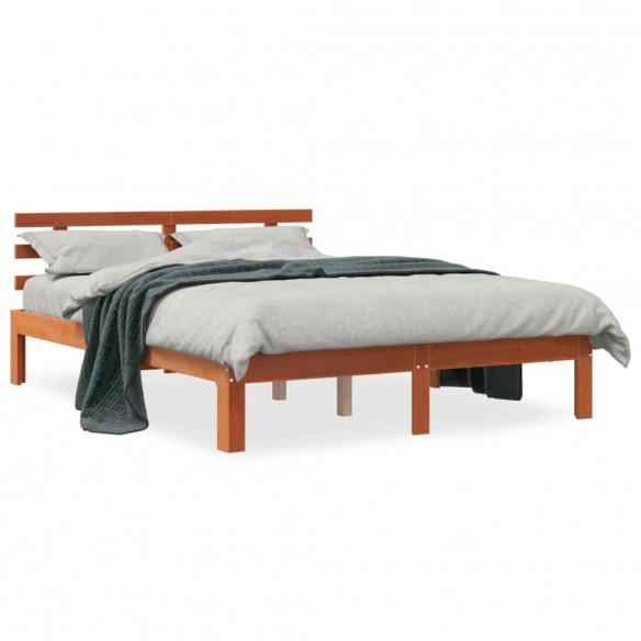 Lit avec tête de lit cire marron 140x190cm bois de pin