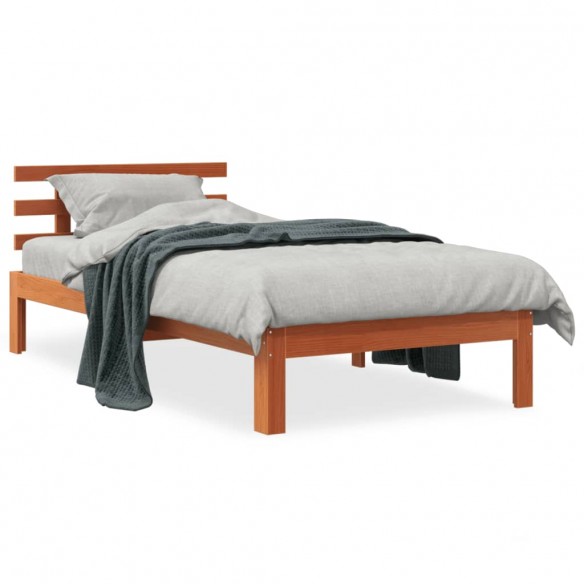 Lit avec tête de lit cire marron 75x190 cm bois de pin