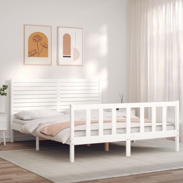 Lit avec tête de lit blanc King Size bois massif