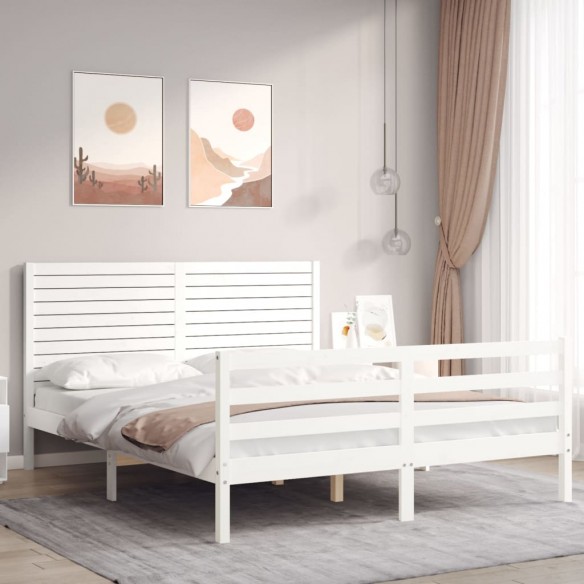 Lit avec tête de lit blanc King Size bois massif