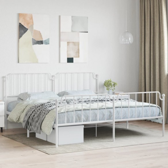 Lit métal avec tête de lit/pied de lit blanc 200x200cm
