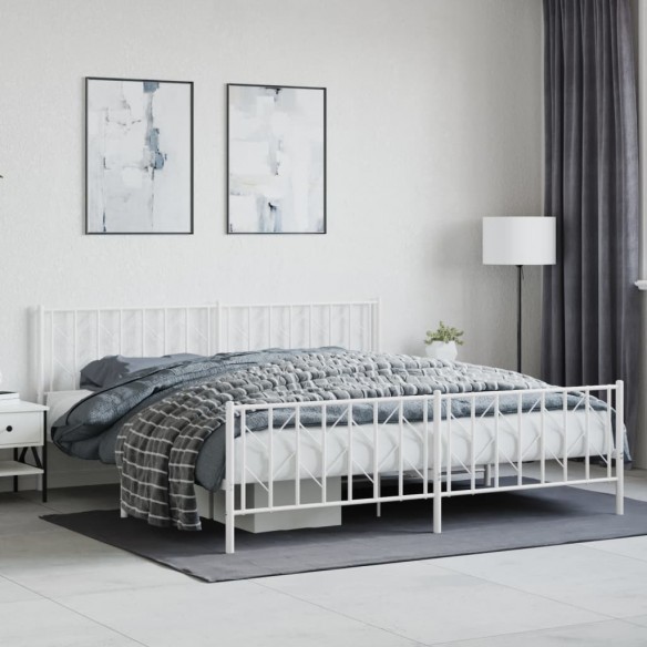 Lit métal avec tête de lit/pied de lit blanc 193x203cm
