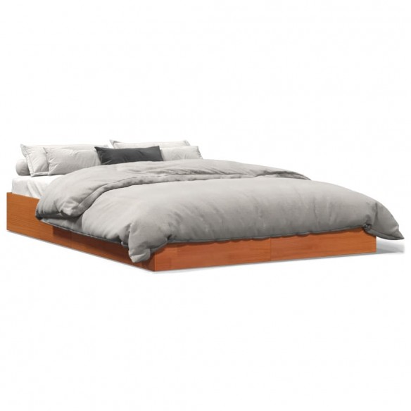 Lit cire marron 135x190 cm bois de pin massif