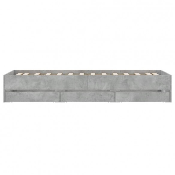 Lit et tiroirs gris béton 100x200 cm bois d'ingénierie