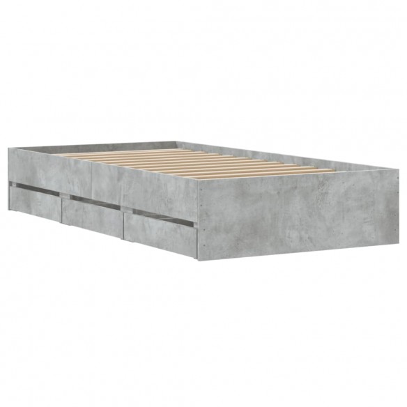 Lit et tiroirs gris béton 100x200 cm bois d'ingénierie
