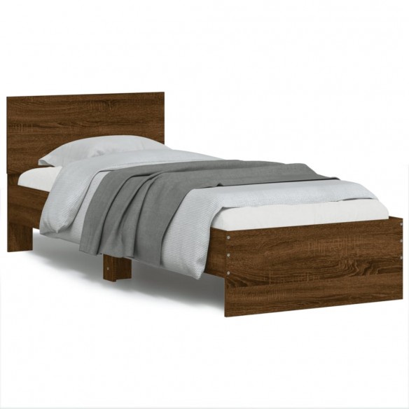 Lit tête de lit chêne marron 90x190 cm bois ingénierie