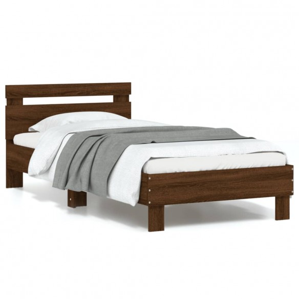 Lit tête de lit et lumières LED chêne marron 90x200 cm