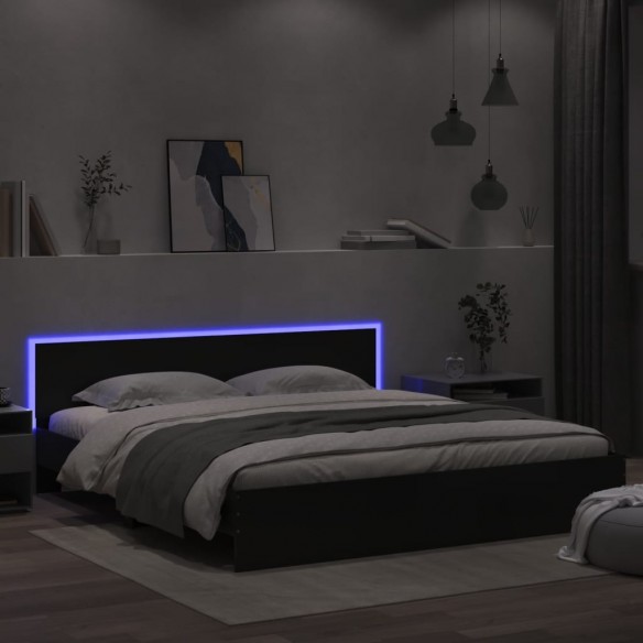Lit avec tête de lit et LED noir 200x200 cm