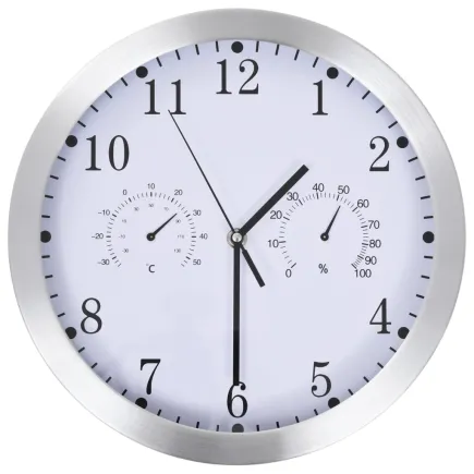 Horloge murale à quartz Hygromètre et thermomètre 30 cm Blanc 2