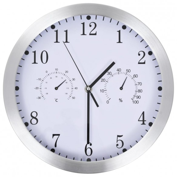 Horloge murale à quartz Hygromètre et thermomètre 30 cm Blanc Horloge murale à quartz Hygromètre et thermomètre 30 cm Blanc