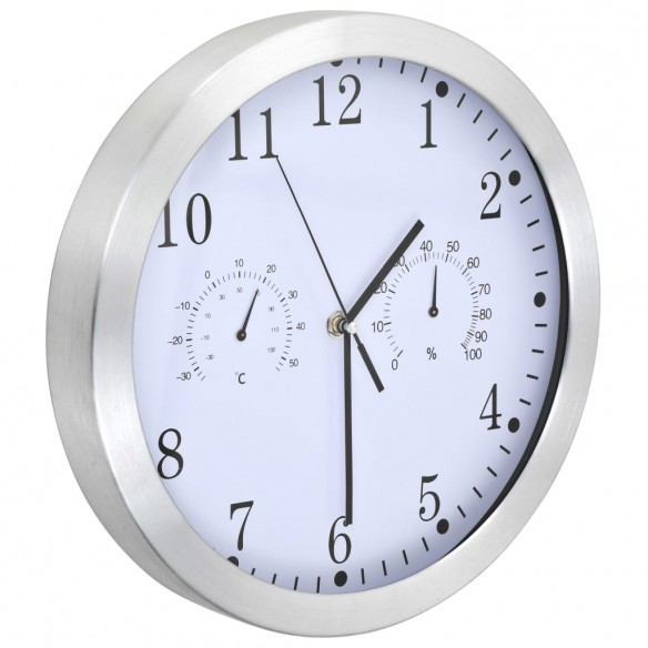 Horloge murale à quartz Hygromètre et thermomètre 30 cm Blanc Horloge murale à quartz Hygromètre et thermomètre 30 cm Blanc