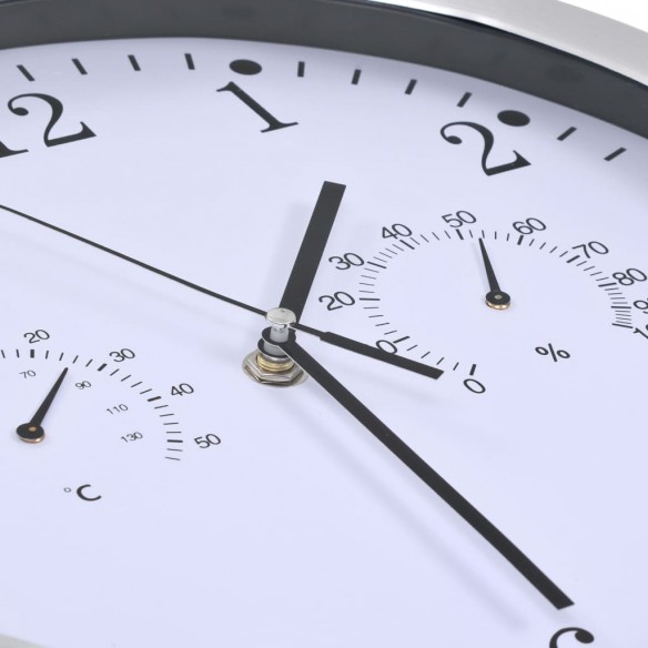 Horloge murale à quartz Hygromètre et thermomètre 30 cm Blanc Horloge murale à quartz Hygromètre et thermomètre 30 cm Blanc