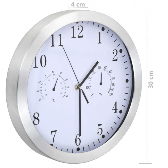 Horloge murale à quartz Hygromètre et thermomètre 30 cm Blanc Horloge murale à quartz Hygromètre et thermomètre 30 cm Blanc