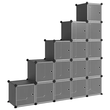 Cubes de rangement 15 pcs avec portes Noir PP 2