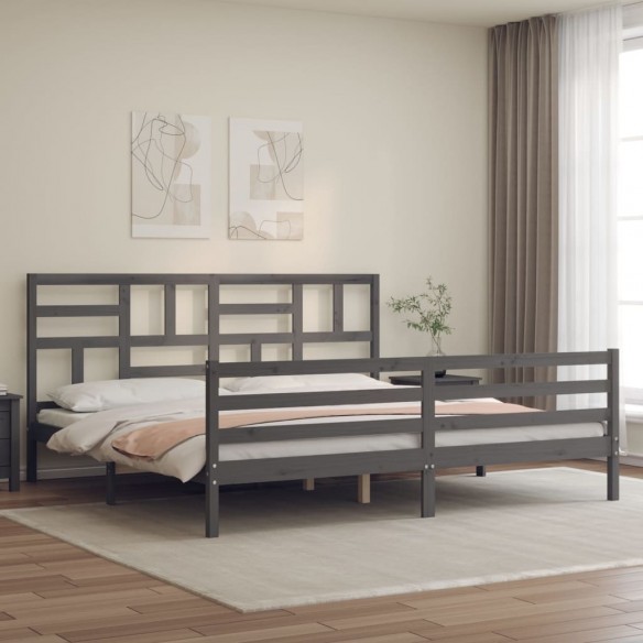 Lit avec tête de lit gris 200x200 cm bois massif
