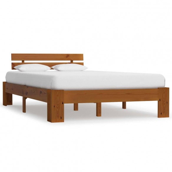 Lit Marron miel Bois de pin massif 140 x 200 cm