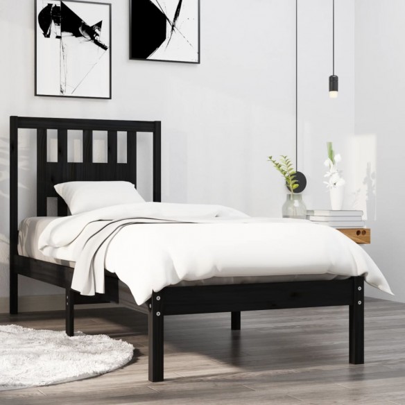 Lit Noir Bois massif 75x190 cm Petit simple
