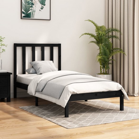 Lit Noir Bois de pin massif 75x190 cm Petit simple