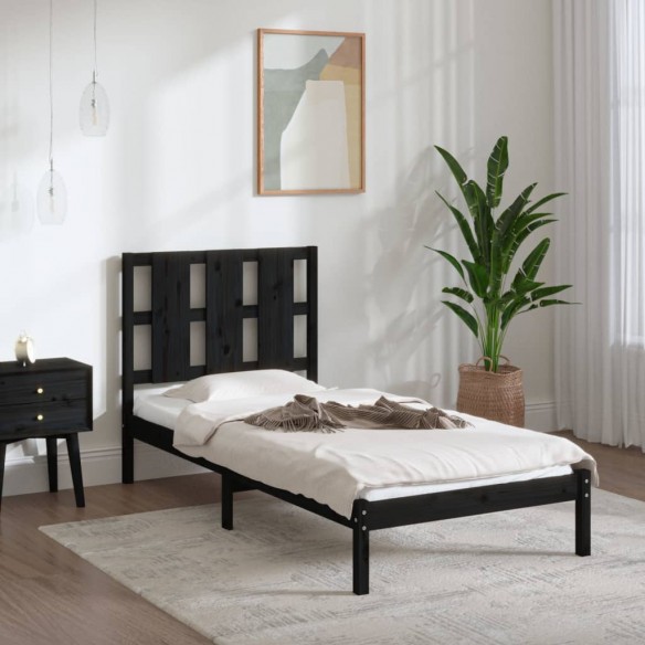 Lit Noir Bois massif 75x190 cm Petit simple