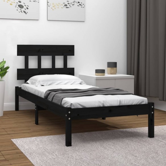 Lit Noir Bois massif 75x190 cm Petit simple