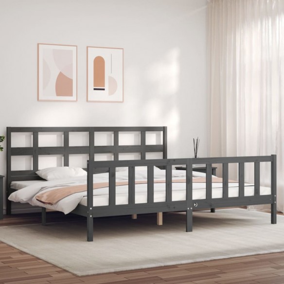 Lit avec tête de lit gris 200x200 cm bois massif
