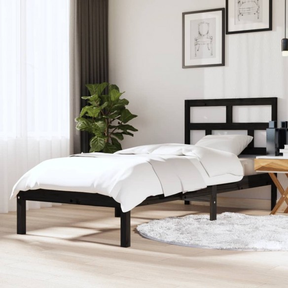 Lit Noir Bois massif 75x190 cm Petit simple