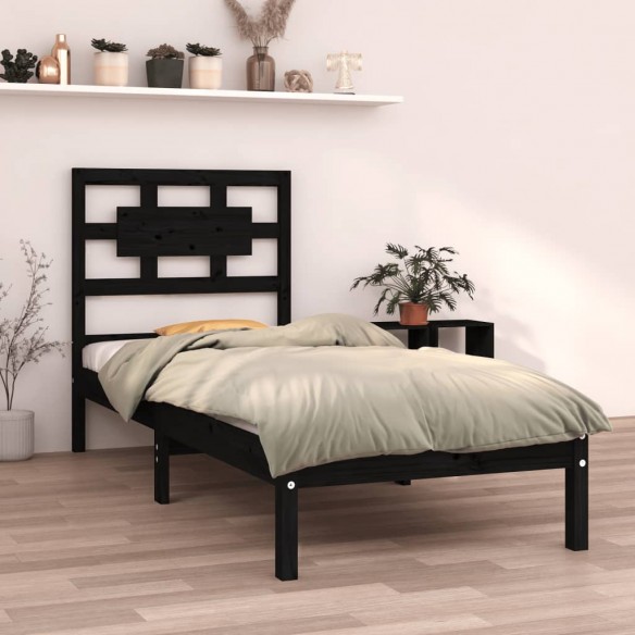 Lit Noir Bois massif 75x190 cm Petit simple