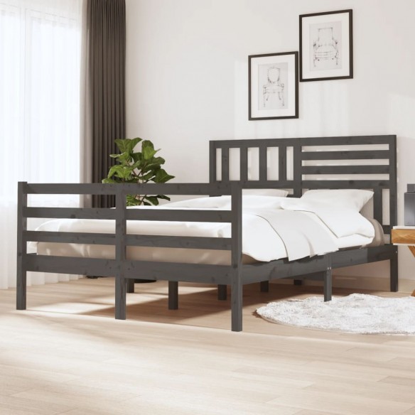 Lit Gris Bois massif 140x190 cm