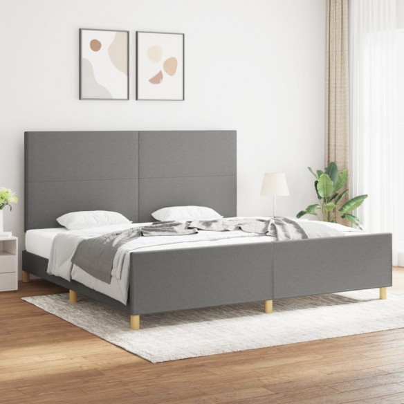 Lit avec tête de lit Gris foncé 200x200 cm Tissu