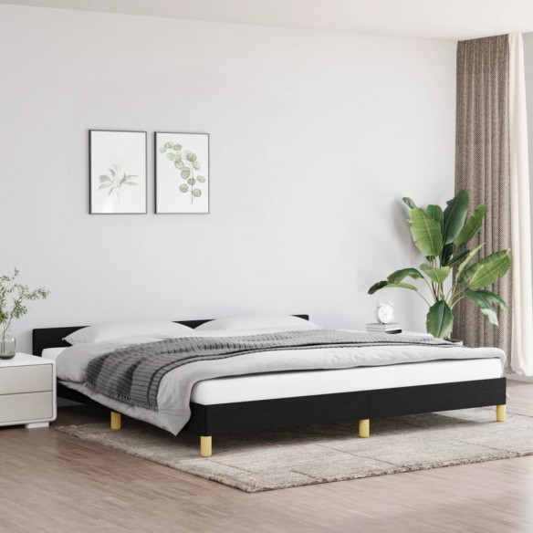 Lit avec tête de lit Noir 200x200 cm Tissu