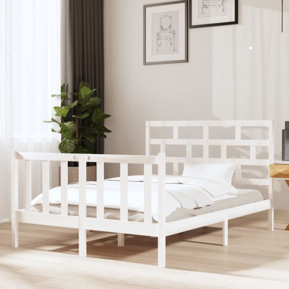 Lit Blanc Bois de pin massif 140x190 cm