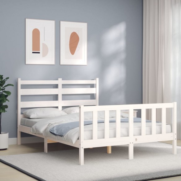 Lit avec tête de lit blanc 140x200 cm bois massif