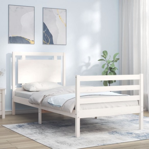Lit et tête de lit blanc 100x200 cm bois massif